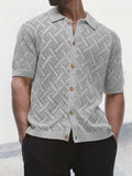 Men's Button Down Collared Neck Eyelet Knit Shirt - Trendsi - Flyclothing LLC