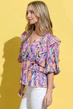 And The Why Printed Lantern Sleeve Blouse - Trendsi - Flyclothing LLC
