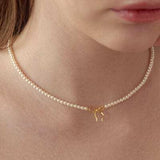 Copper Pearls Bow Necklace - Trendsi - Flyclothing LLC