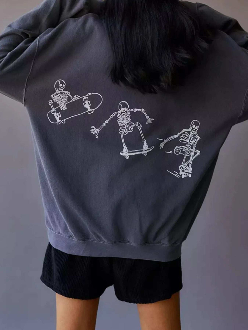 Skeleton Graphic Oversized Sweatshirt - Trendsi - Flyclothing LLC