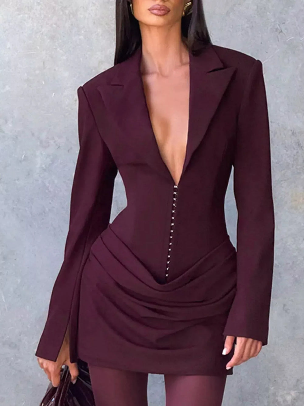 Full Size Blazer-Style Long Sleeve Mini Dress Plus Size - Trendsi - Flyclothing LLC