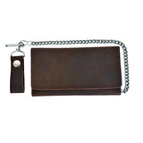 Brown Trifold Snap Closure Biker Long Chain Wallet - Unik Just for Bikers - Flyclothing LLC