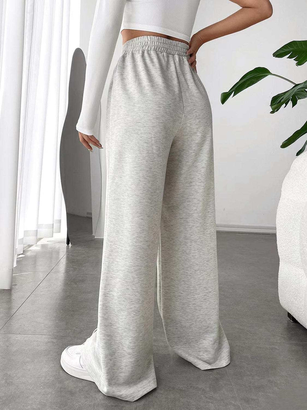 Elastic Waist Wide Leg Pants - Trendsi - Flyclothing LLC