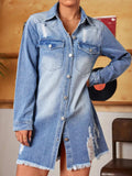 Distressed Raw Hem Denim Mini Dress - Trendsi - Flyclothing LLC