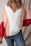 Striped Johnny Collar Long Sleeve Sweatshirt - Trendsi - Flyclothing LLC