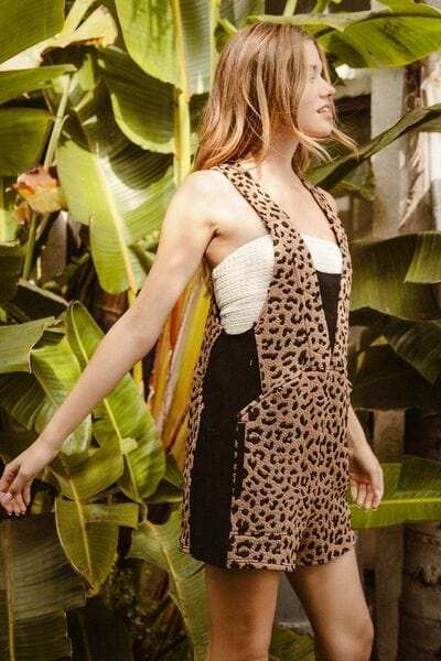 BiBi Leopard Sleeveless Overalls with Pockets - Trendsi - Flyclothing LLC