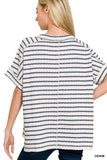Zenana Striped Short Sleeve Hi-low Tee - Trendsi - Flyclothing LLC