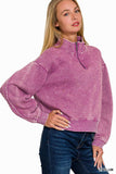Zenana Acid Wash Fleece Half Zip Sweatshirt - Trendsi - Flyclothing LLC