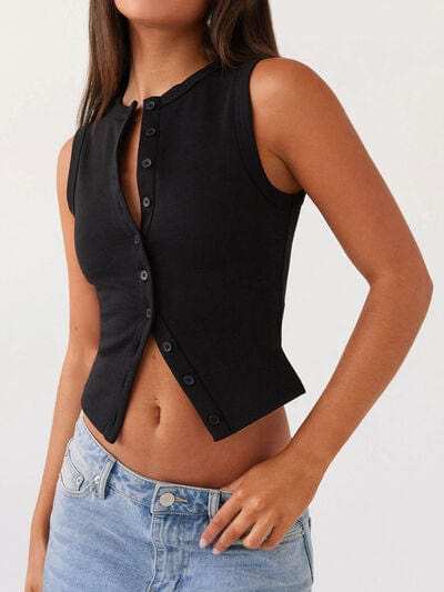 Lovelet Button Up Round Neck Tank - Trendsi - Flyclothing LLC
