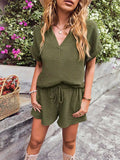Notched Short Sleeve Top and Shorts Set - Trendsi - Flyclothing LLC
