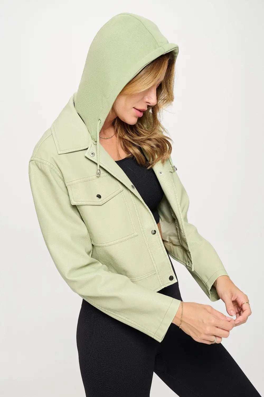 Coalition LA Snap Down Cropped Hooded Jacket - Trendsi - Flyclothing LLC