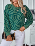 Geometric Round Neck Long Sleeve Sweater - Trendsi - Flyclothing LLC