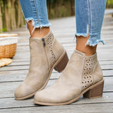 Round Toe Block Heels Boots - Trendsi - Flyclothing LLC