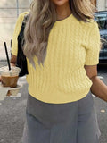 Cable-Knit Short Sleeve Sweater - Trendsi - Flyclothing LLC