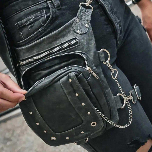 5735.GY - Ladies Leather Thigh Bag - Unik Just for Bikers - Flyclothing LLC