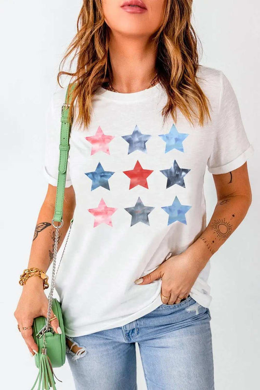 Star Round Neck Short Sleeve T-Shirt - Trendsi - Flyclothing LLC