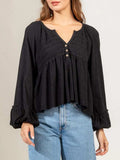 Notched Balloon Sleeve Peplum Blouse - Trendsi - Flyclothing LLC