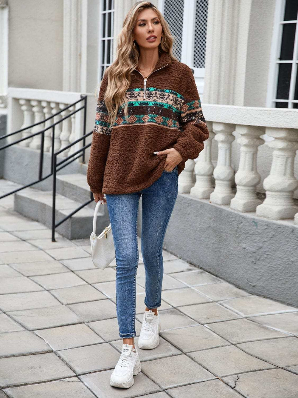 Half Zip Long Sleeve Fuzzy Top - Trendsi - Flyclothing LLC