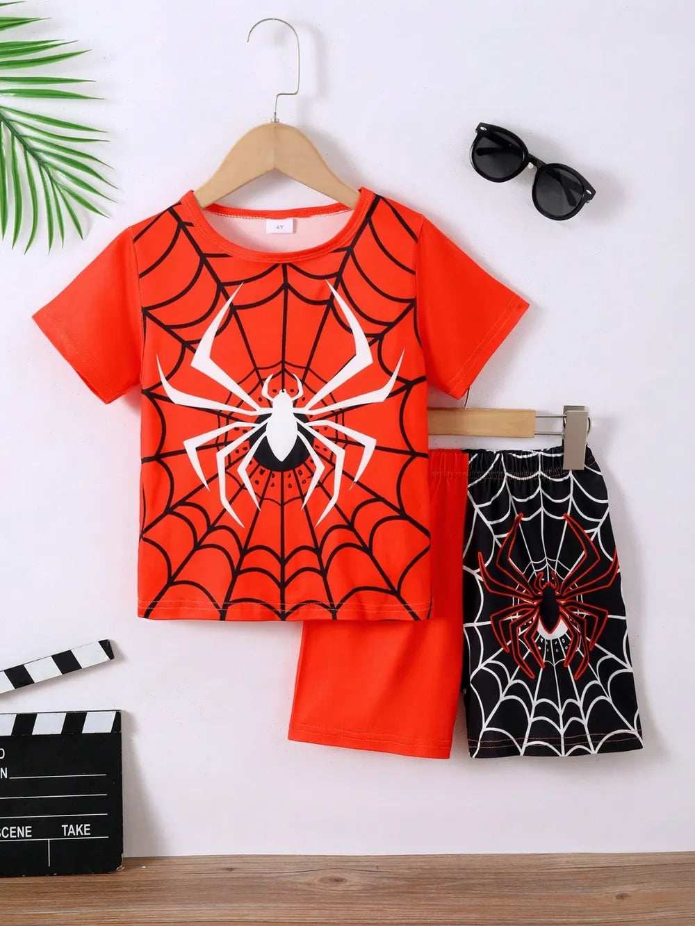 Children's Spider Round Neck Short Sleeve T-Shirt and Pants Set - Trendsi - Flyclothing LLC