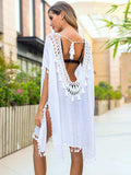 Tassel Cutout Half Sleeve Cover-Up - Trendsi - Flyclothing LLC
