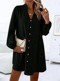 Notched Long Sleeve Mini Dress - Trendsi - Flyclothing LLC