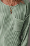 Plus Size Pocketed Ribbed Round Neck Long Sleeve Top - Trendsi - Flyclothing LLC