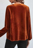 Notched Long Sleeve Velvet Top - Trendsi - Flyclothing LLC