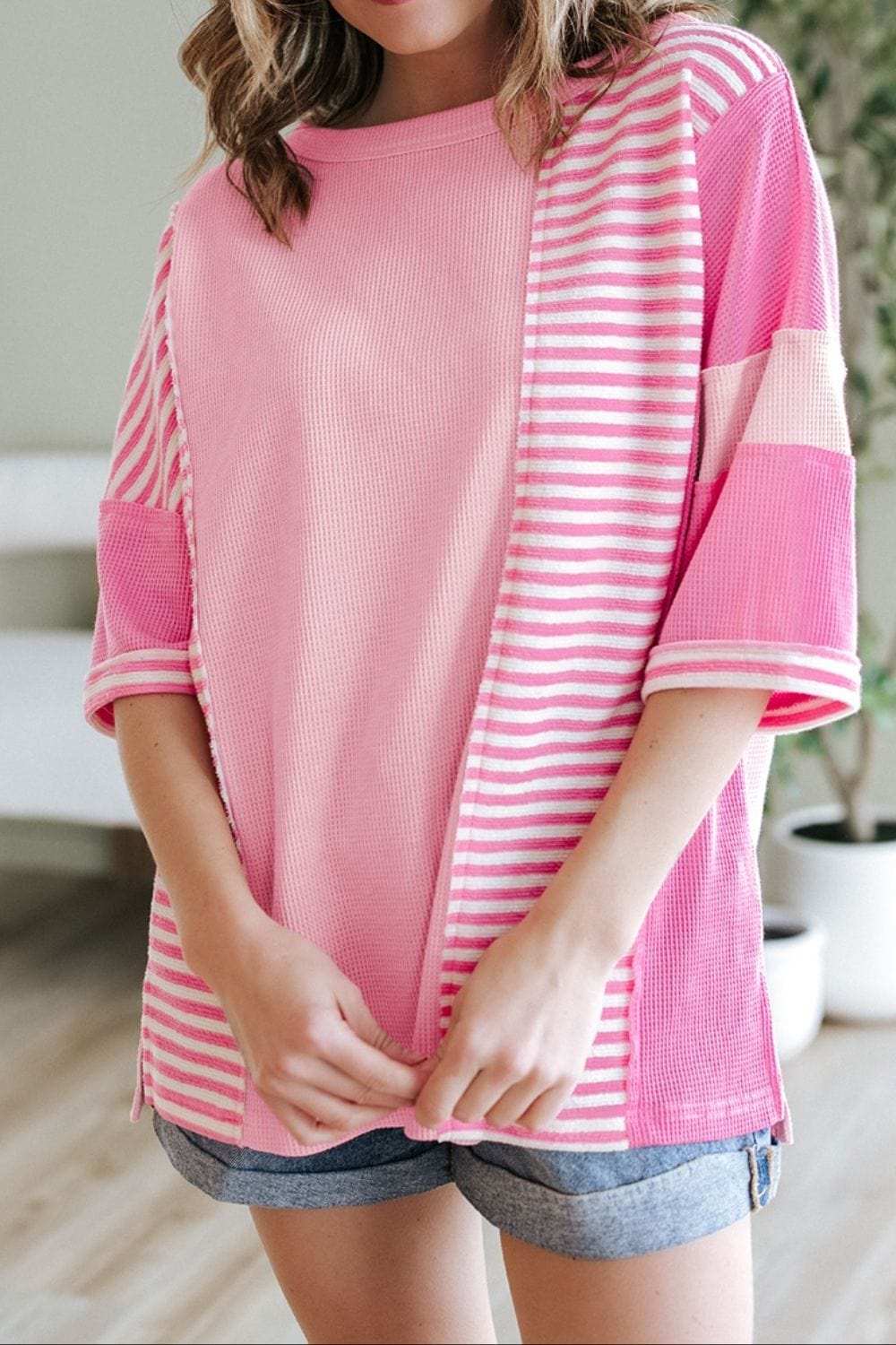 Stripe Color Block Half Sleeve T Shirt - Trendsi - Flyclothing LLC