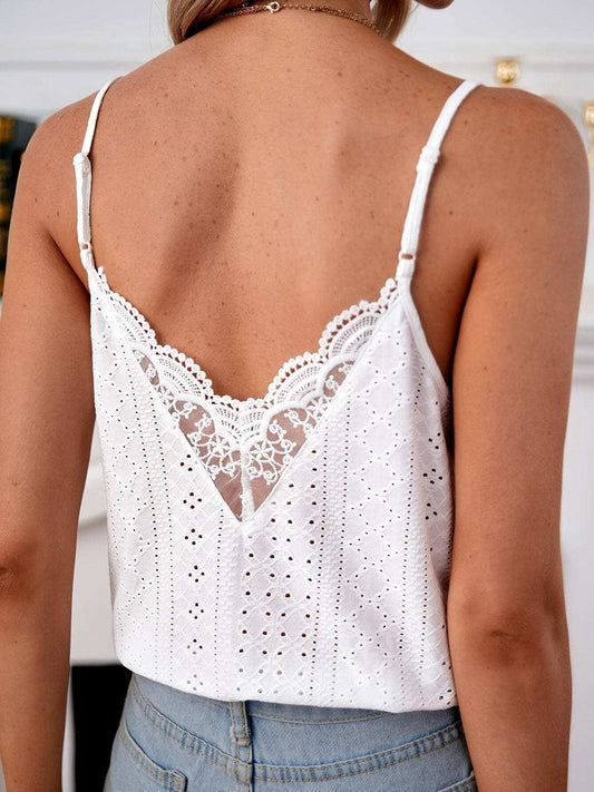 Eyelet Lace Detail V-Neck Cami - Trendsi - Flyclothing LLC