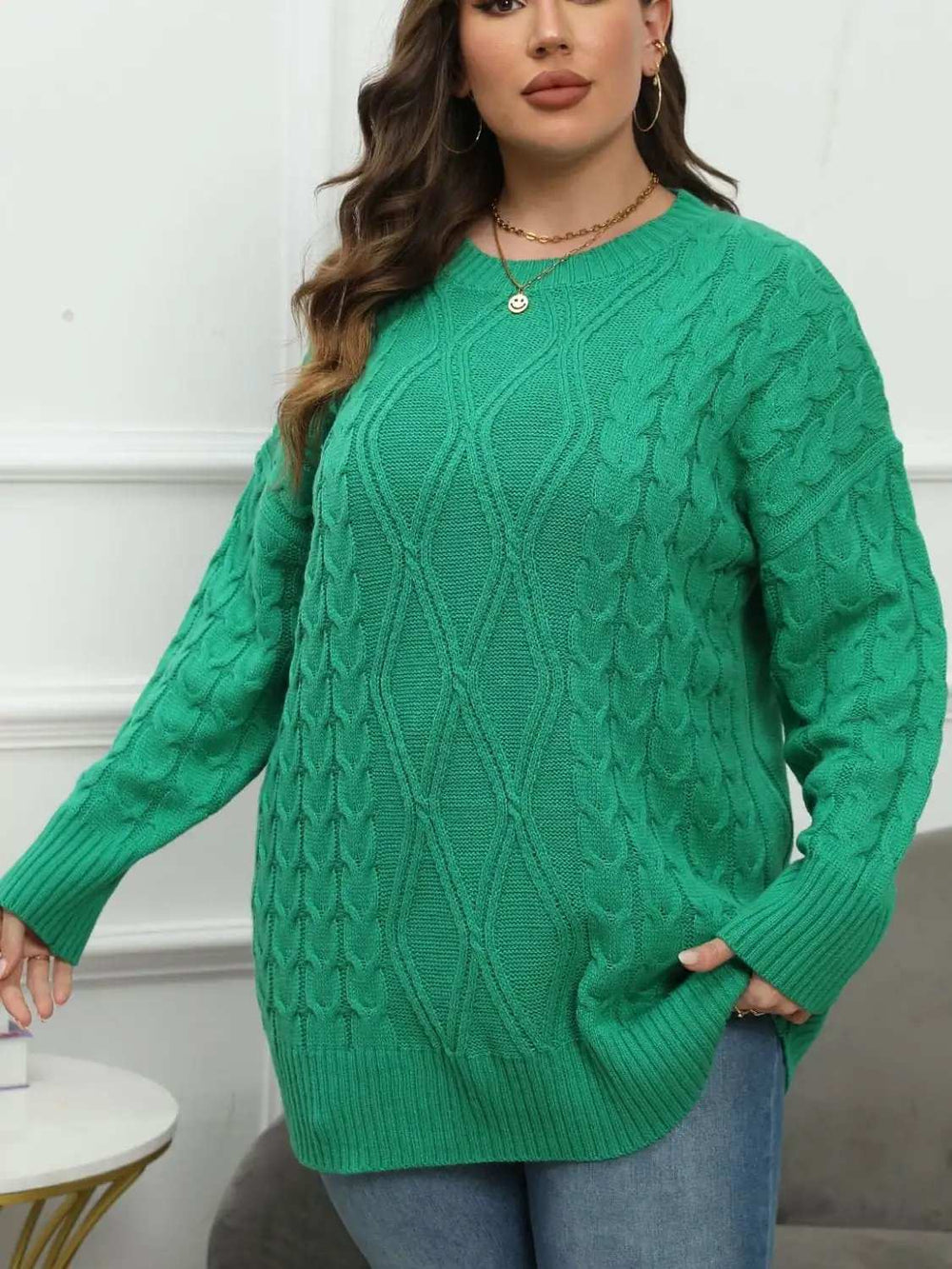 Plus Size Round Neck Long Sleeve Sweater - Trendsi - Flyclothing LLC