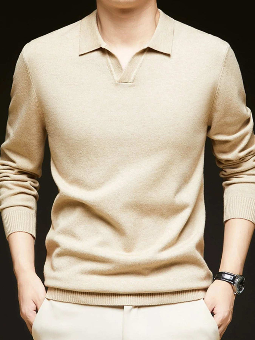 Men's Full Size Collared Neck Long Sleeve Polo Plus Size - Trendsi - Flyclothing LLC