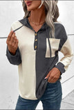 Waffle-Knit Two-Tone Long Sleeve Hoodie - Trendsi - Flyclothing LLC