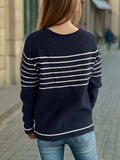 Striped Round Neck Long Sleeve Sweater - Trendsi - Flyclothing LLC