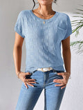 Round Neck Short Sleeve Knit Top - Trendsi - Flyclothing LLC