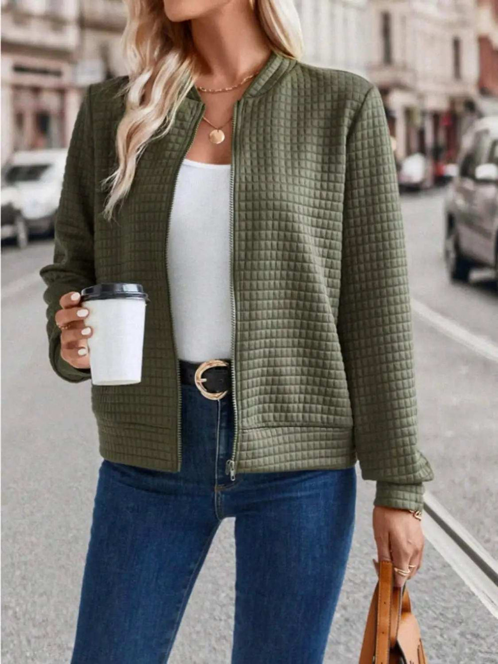 Zip Up Long Sleeve Jacket - Trendsi - Flyclothing LLC