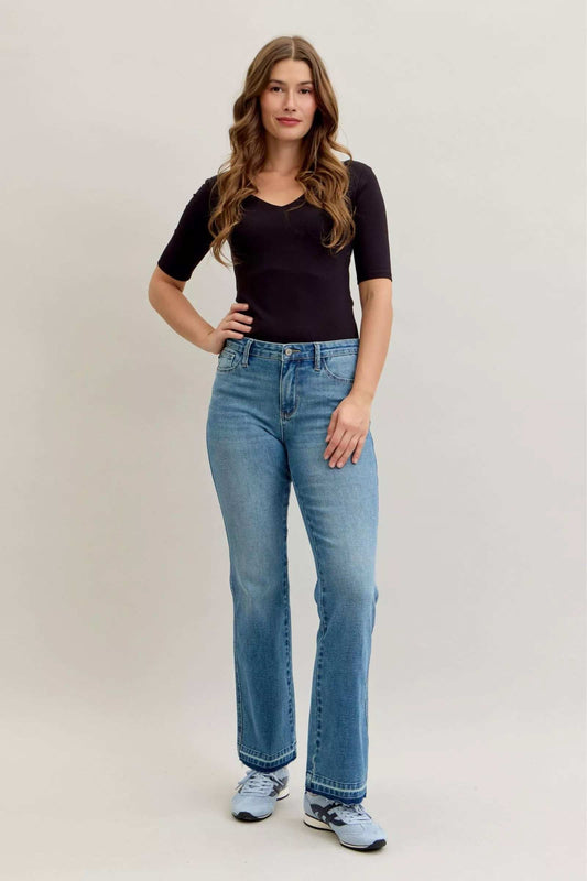 Judy Blue Full Size Mid Rise Slim Bootcut Tummy Control Release Hem Jeans Plus Size - Trendsi - Flyclothing LLC