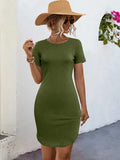 Round Neck Short Sleeve Mini Tee Dress - Trendsi - Flyclothing LLC