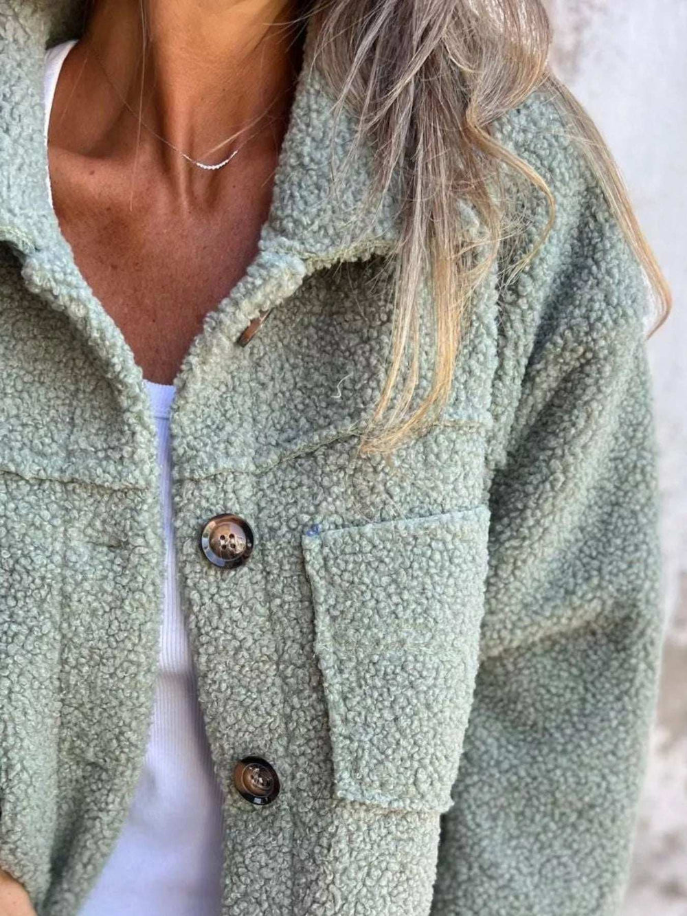 Full Size Single-Breasted Sherpa Shacket Plus Size - Trendsi - Flyclothing LLC