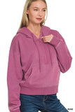Zenana Fleece Pigment Dye Half Zip Kangaroo Pocket Hoodie - Trendsi - Flyclothing LLC