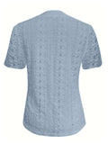 Openwork Notched Short Sleeve Top - Trendsi - Flyclothing LLC