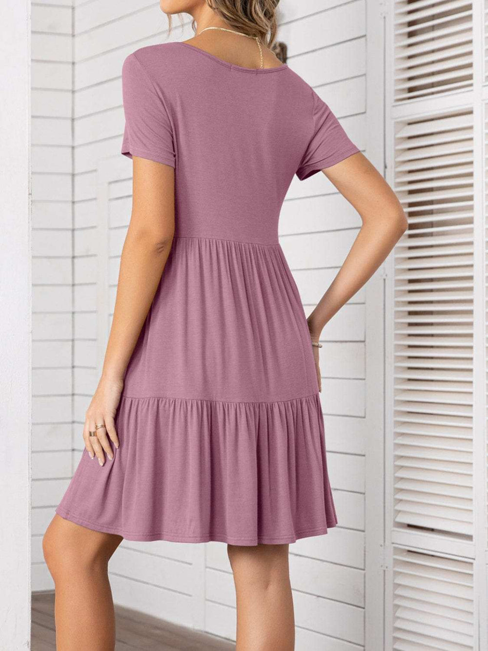 Round Neck Short Sleeve Mini Tee Dress - Trendsi - Flyclothing LLC