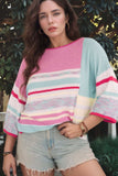 Contrast Round Neck Three-Quarter Sleeve Knit Top - Trendsi - Flyclothing LLC