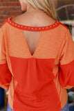 Studded Waffle-Knit V-Neck Long Sleeve Top - Trendsi - Flyclothing LLC