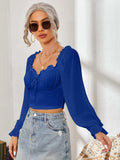 Mesh Sweetheart Neck Flounce Sleeve Top - Trendsi - Flyclothing LLC