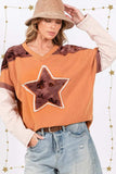 SAGE + FIG Star Patch Long Sleeve Color Block T-Shirt - Trendsi - Flyclothing LLC
