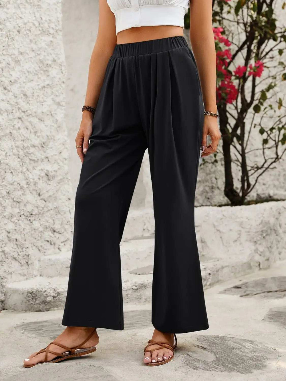 Elastic Waist Wide Leg Pants - Trendsi - Flyclothing LLC