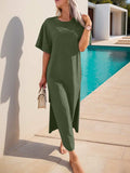Slit Round Neck Half Sleeve Tee Dress - Trendsi - Flyclothing LLC