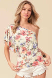BiBi Floral Printed Jersey Knit Ruffle Sleeve Top - Trendsi - Flyclothing LLC