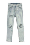 Pocketed Distressed Jeans with Side Zip - Trendsi - Flyclothing LLC