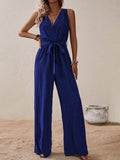 Tied Surplice Sleeveless Wide Leg Jumpsuit - Trendsi - Flyclothing LLC